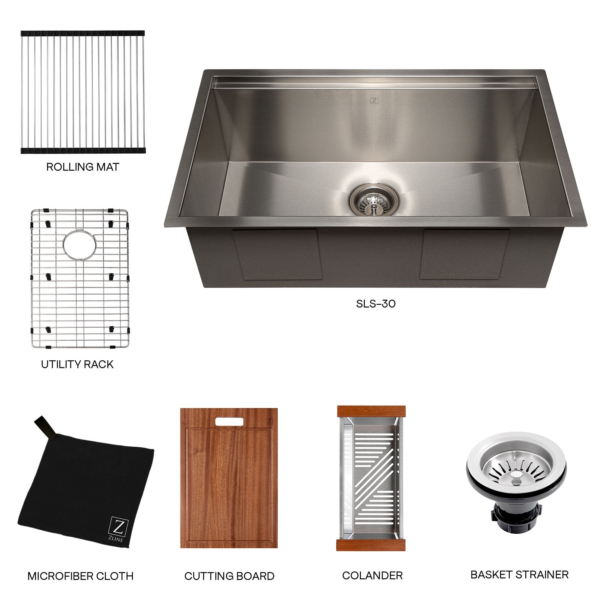 ZLINE Garmisch 30 Inch Undermount Single Bowl Sink in Stainless Steel with Accessories (SLS-30)