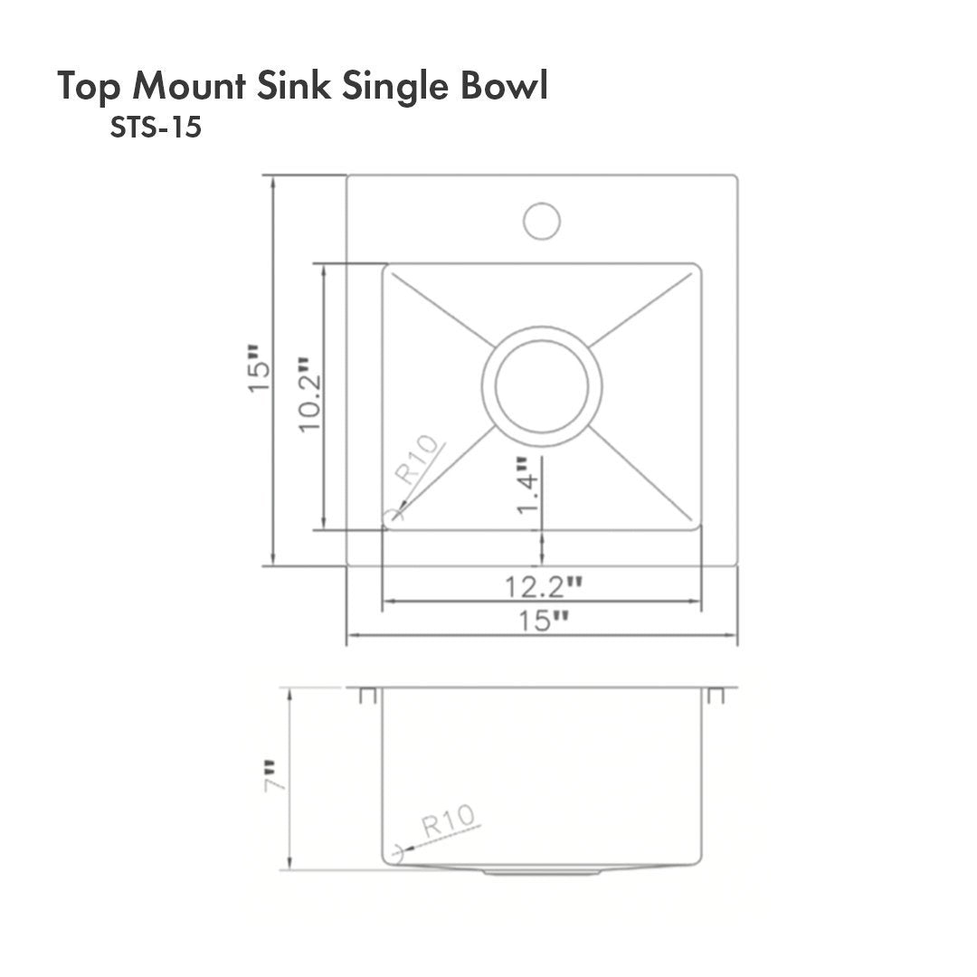 ZLINE Donner 15 inch Topmount Single Bowl Bar Sink in DuraSnow? Stainless Steel (STS-15S)