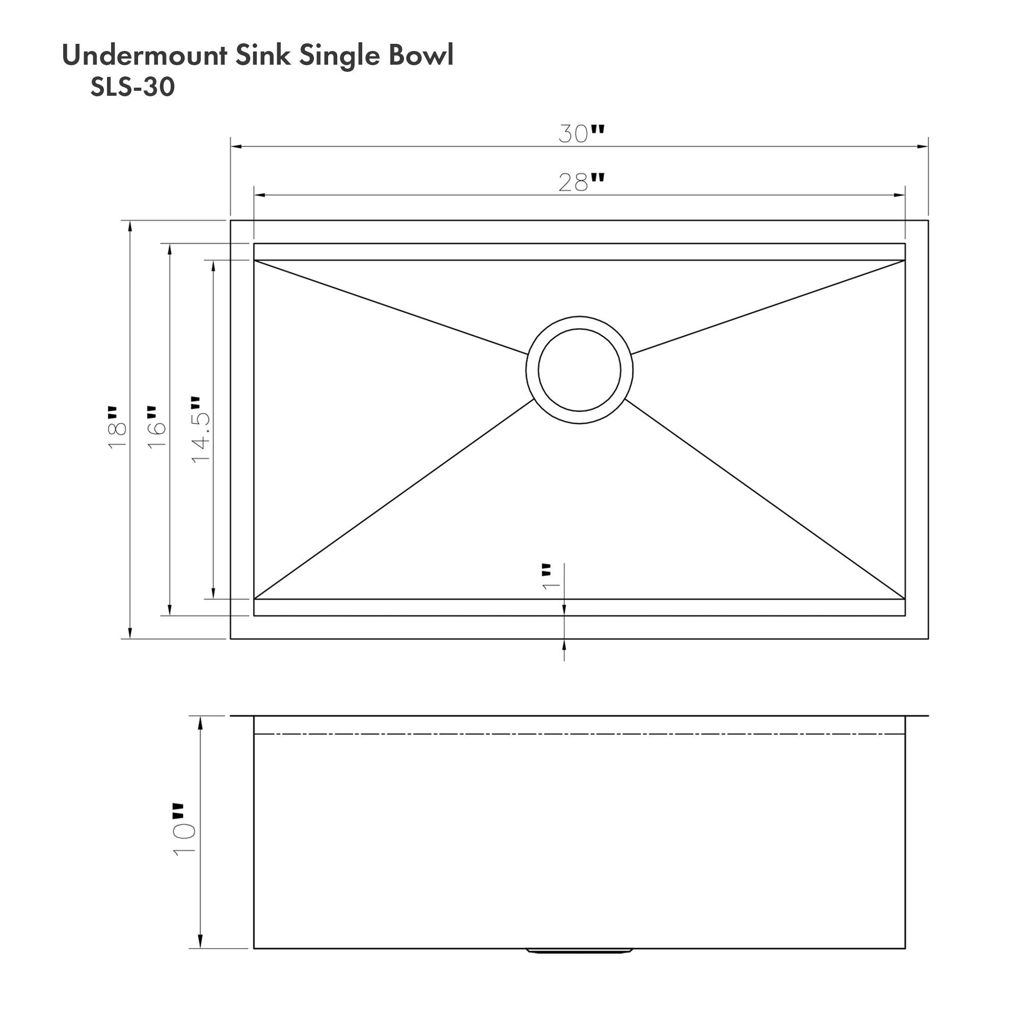 ZLINE Garmisch 30 Inch Undermount Single Bowl Sink in Stainless Steel with Accessories (SLS-30)