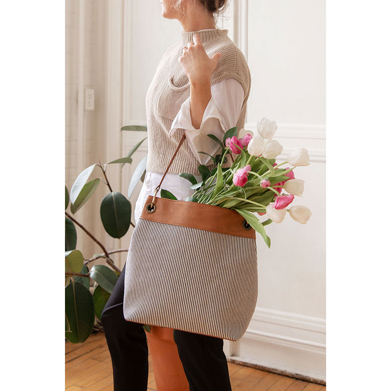 Denim Pinstripe Laurel Canvas Shoulder Bag