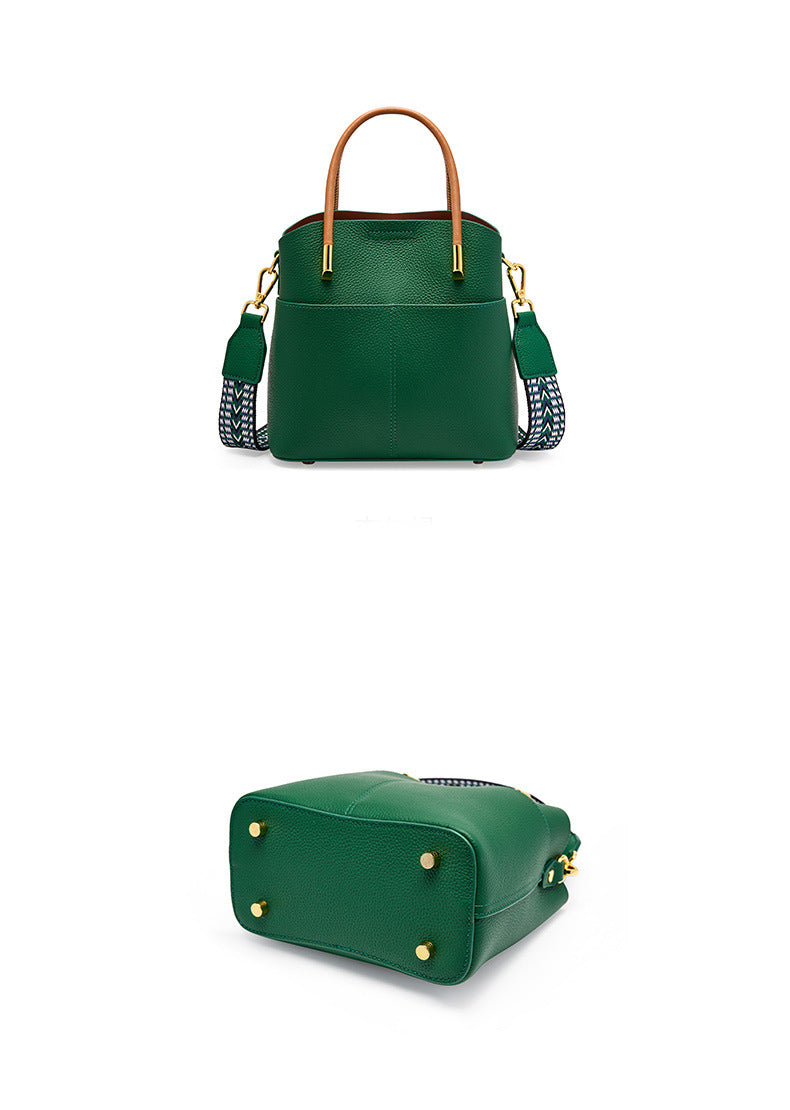 HIMODA LEATHER HANDBAG-WOMEN-2 OUTSIDE POCKETS- green detail 2