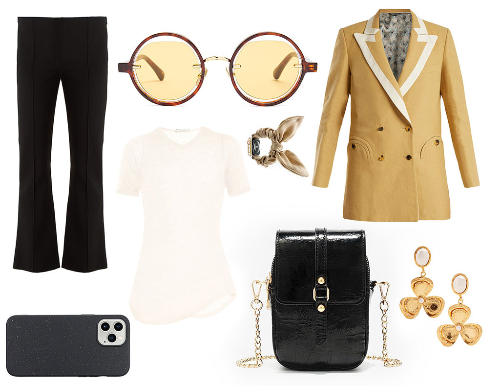 HIMODA STYLING IDEAS - black phone bag - gold - iphone case - scrunchie band