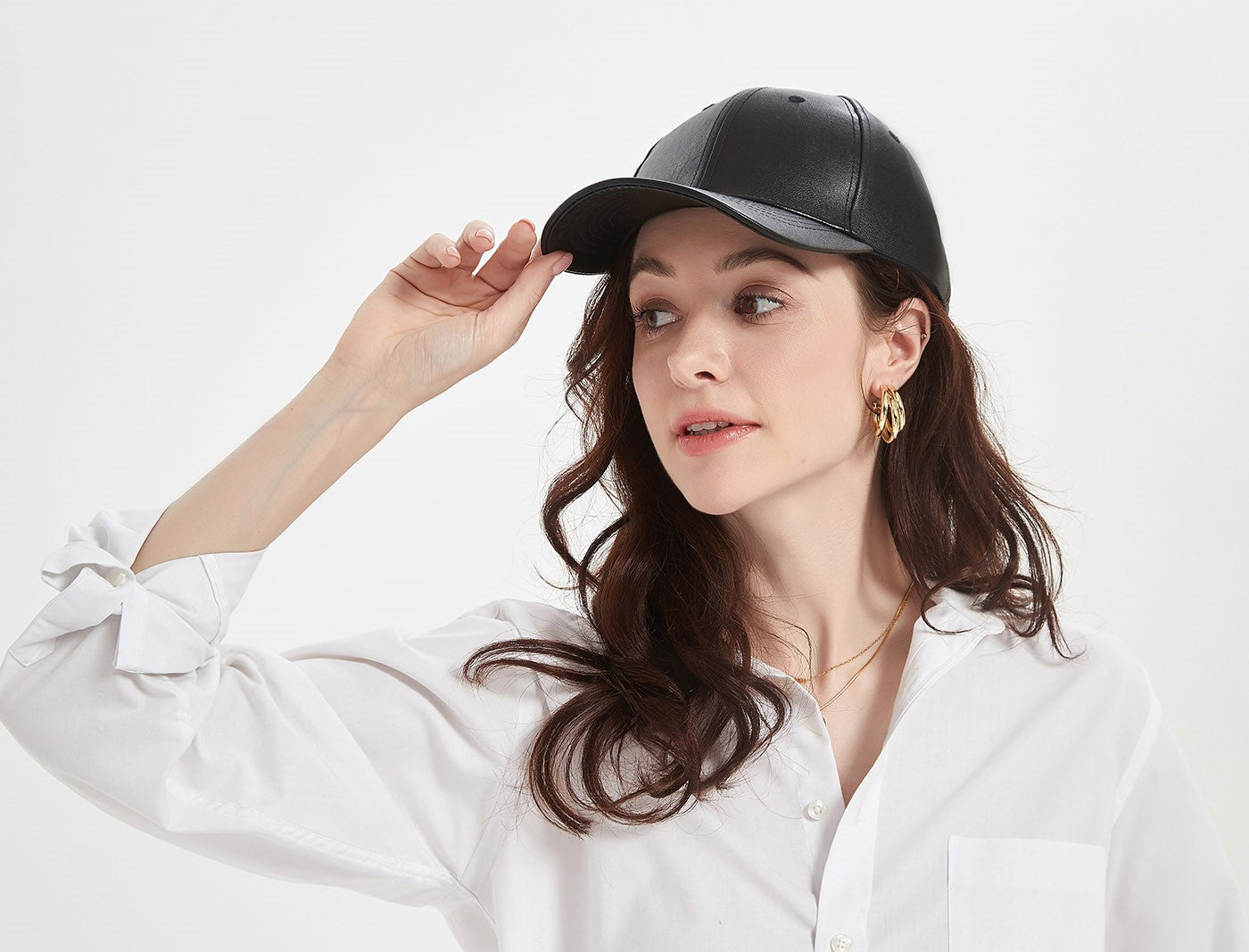 HIMODA black leather baseball cap - details 1