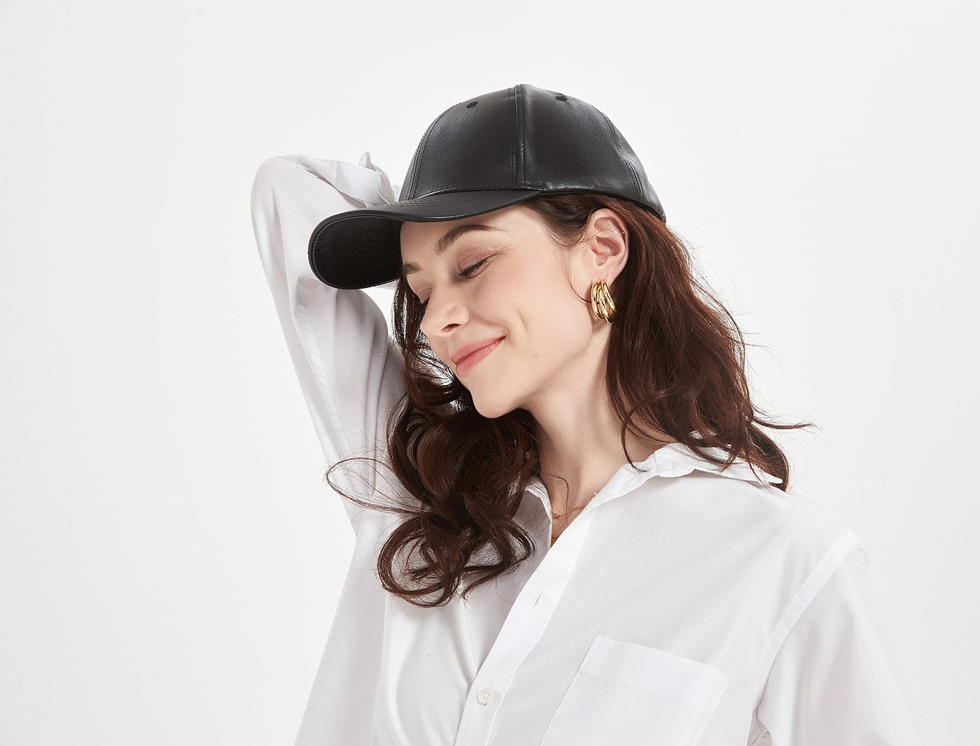 HIMODA black leather baseball cap - details 3