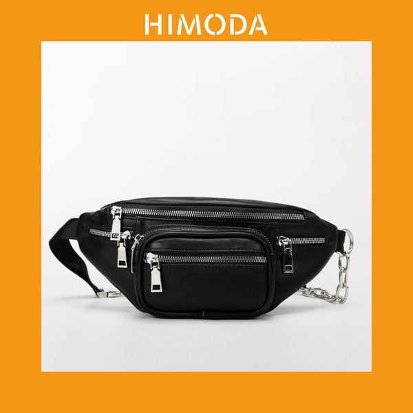 HIMODA real leather sling bag, fanny pack in black 