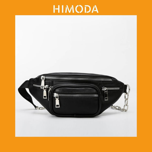 HIMODA real leather sling bag, fanny pack in black