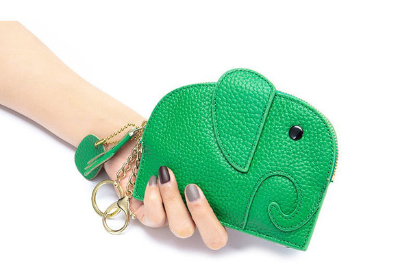 himoda green leather coin purse in baby elephant 