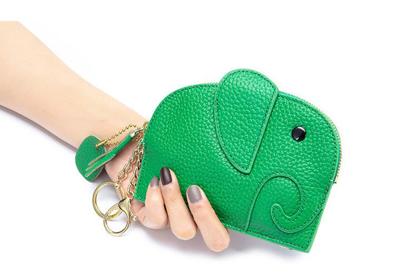himoda green leather coin purse in baby elephant