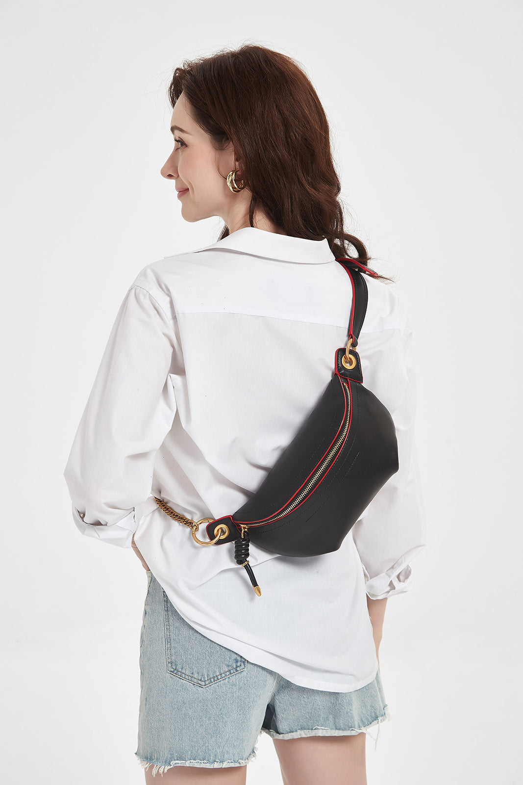 HIMODA genuine leather sling bag- black fanny pack 03