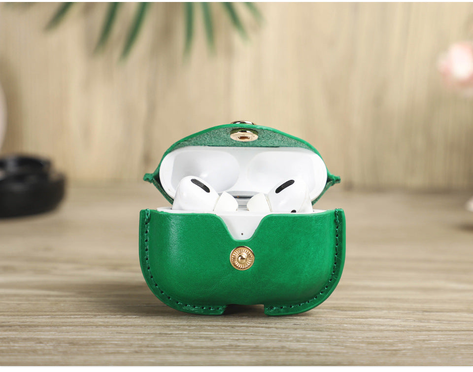 HIMODA green leather airpods pro case with keychain - detail 1