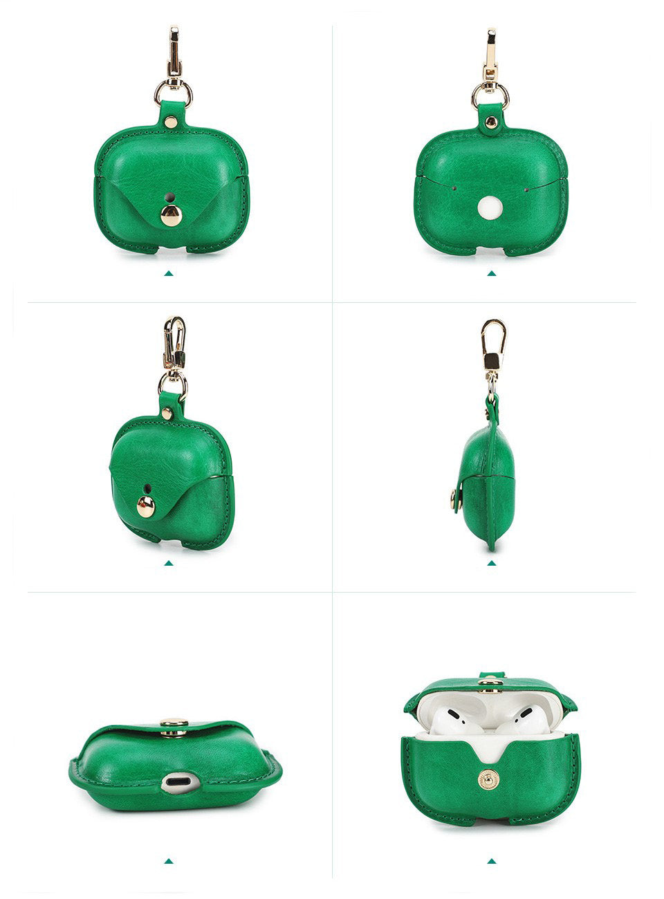 HIMODA green leather airpods pro case with keychain - detail 2