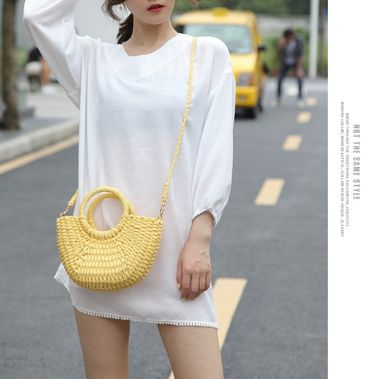 HIMODA pastel bright yellow straw mini purse bag 2021