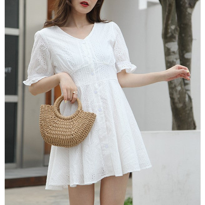 HIMODA small mini straw purse bag for summer in natural khaki with crossbody strap