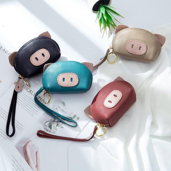 leather piggy coin purses 4 colors- himoda-cute