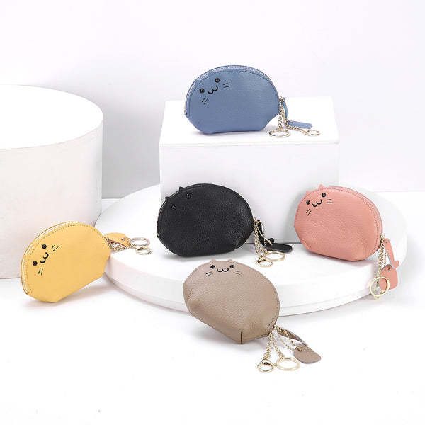 himoda real leather coin purse - kitty-cute cat