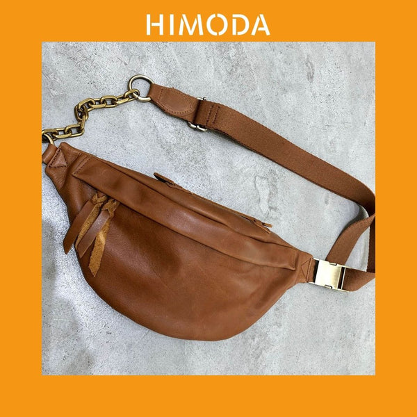 HIMODA real leather sling bag, fanny pack in brown