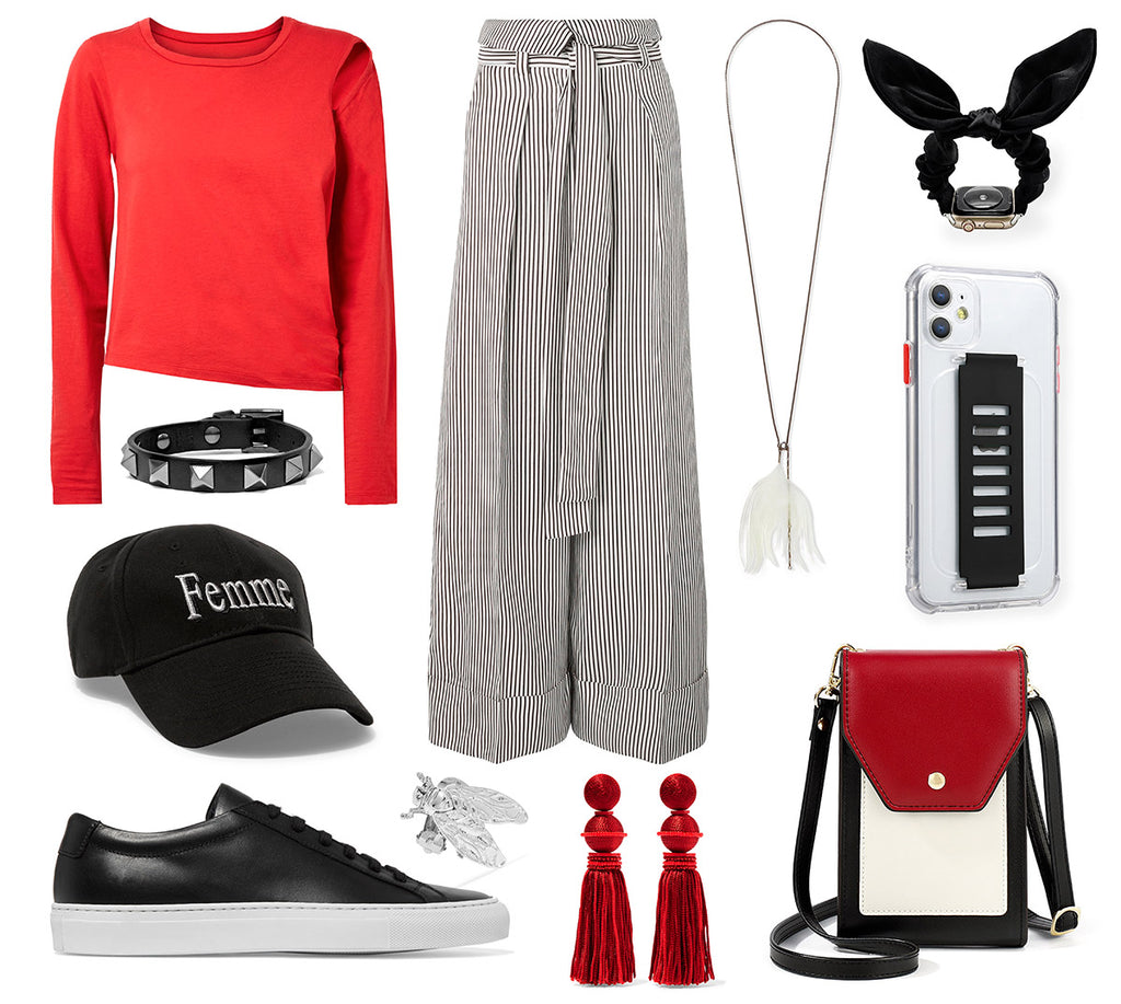 HIMODA red black styling ideas - color blocking phone bag -scrunchie