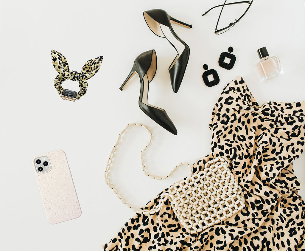 HIMODA summer leopard styling with apple watch band - beige compostable phone case
