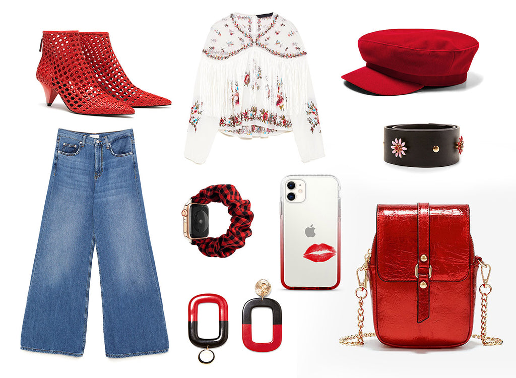 HIMODA retro styling idea - red black and buffalo check - mini phone bag - red lips