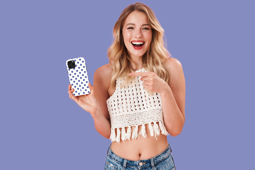 HIMODA white ocean blue polka dots iphone 12 pro case cover-summer-pinup retro