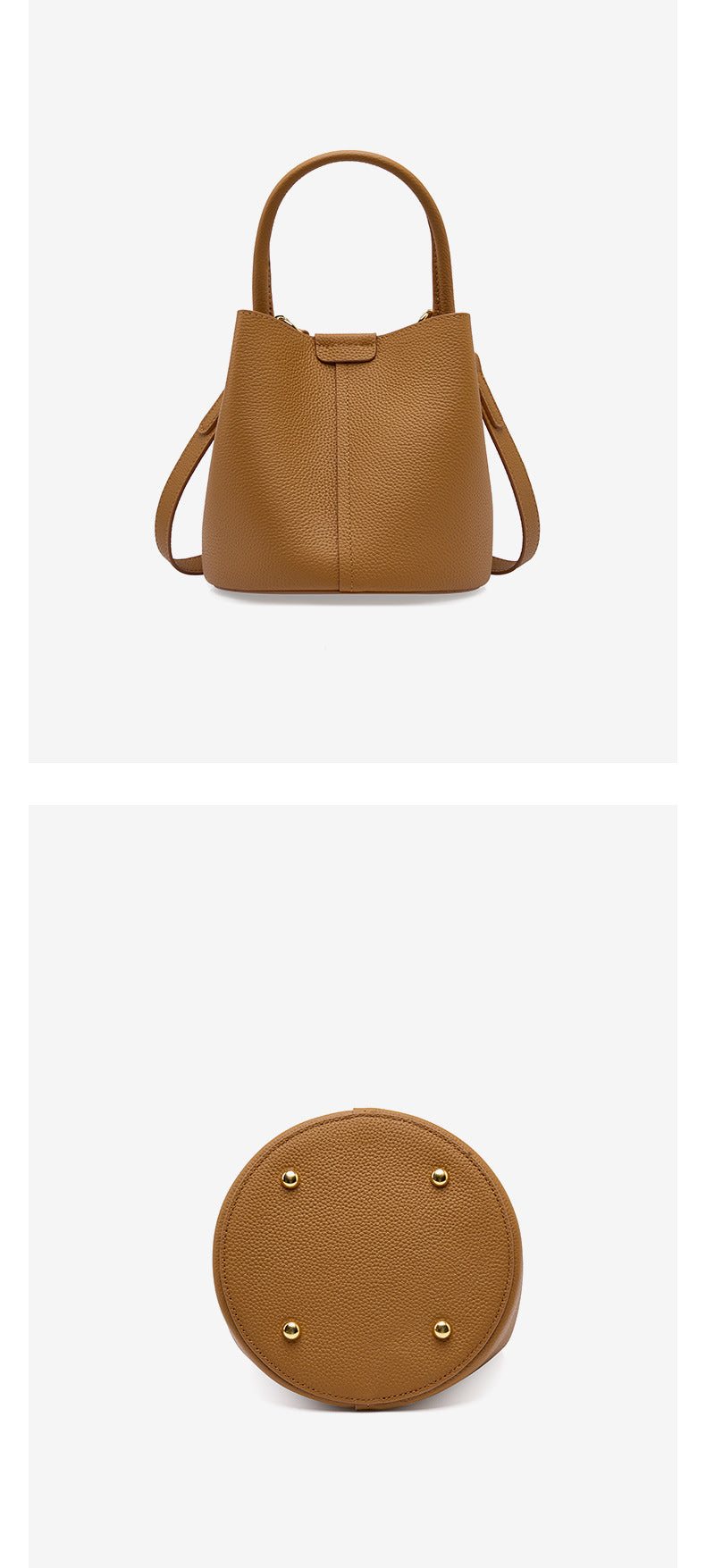 himoda genuine leather bucket bag - soft leather - tan brown - crossbody