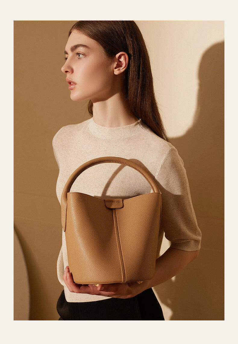 himoda geuine soft leather bucket bag - crossbody - tan brown - detail 3