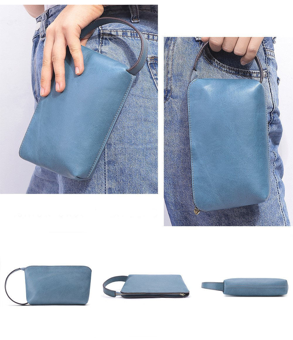 HIMODA waxed leather clutch purse - blue