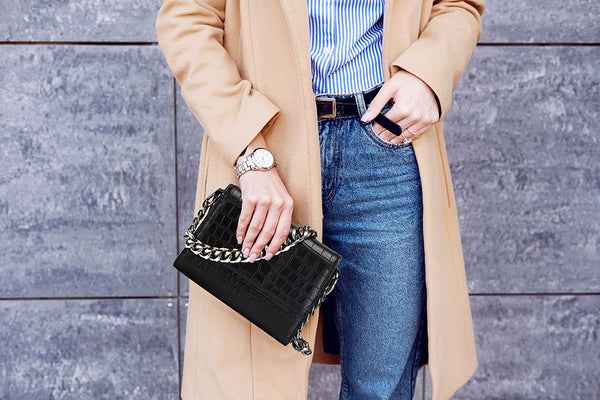 fashion black leather chunky chain bag - HIMODA