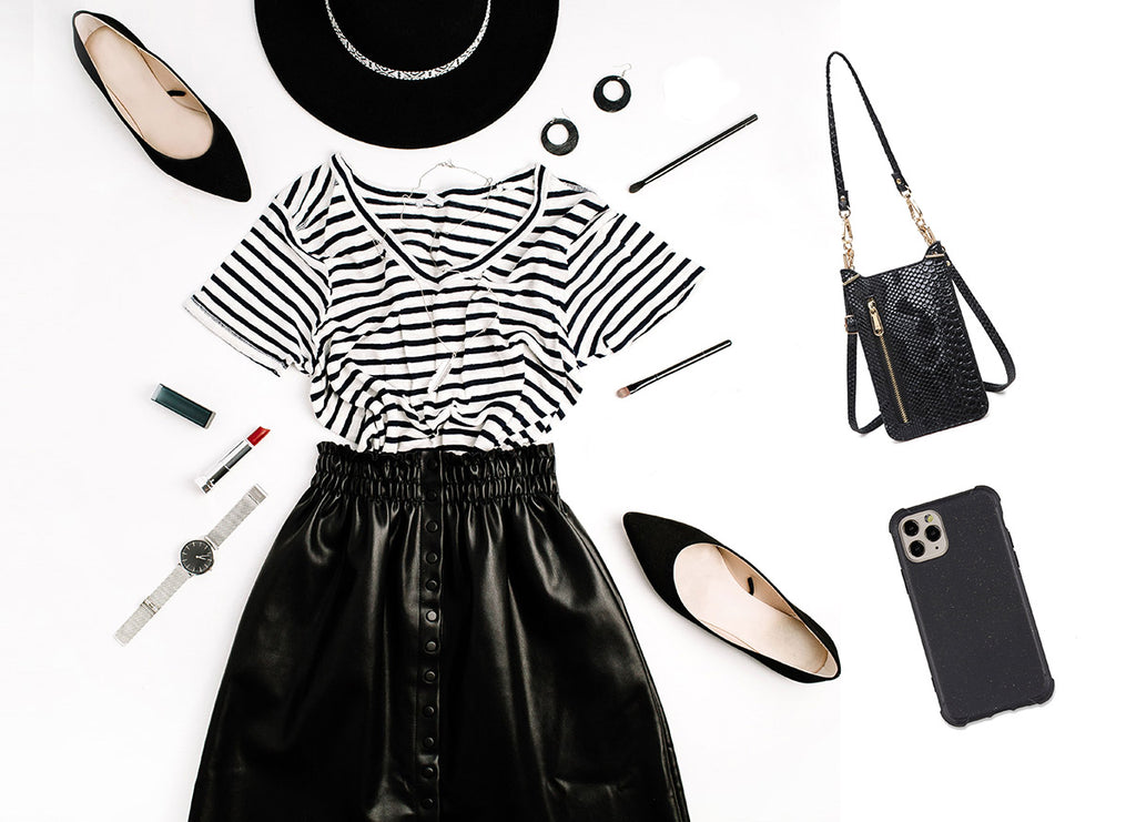 black fashion collage with cell phone purse-compostable phone case by HIMODA