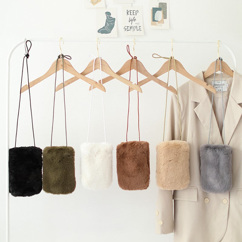 chic and cute fluffy cell phone pouch bag