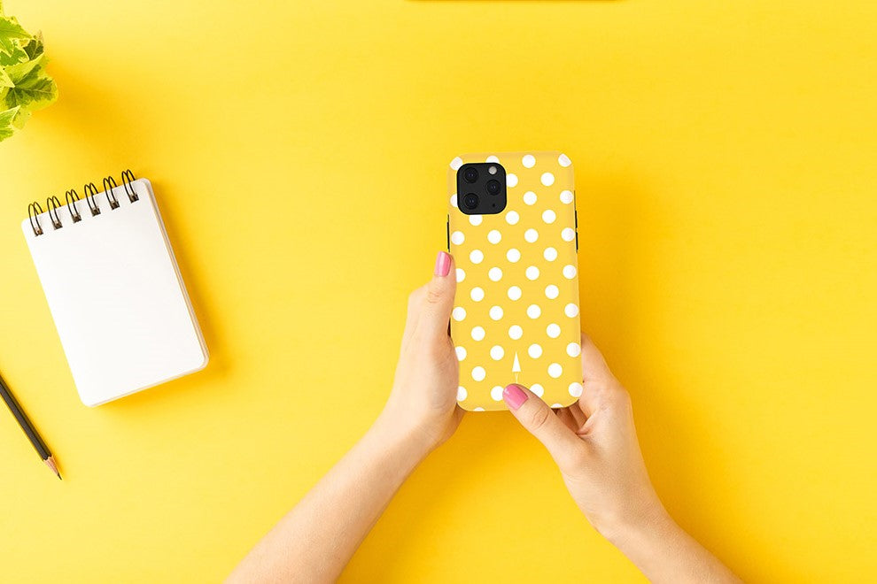 himoda summer yellow white polka dots print iphone case 12 pro max girls