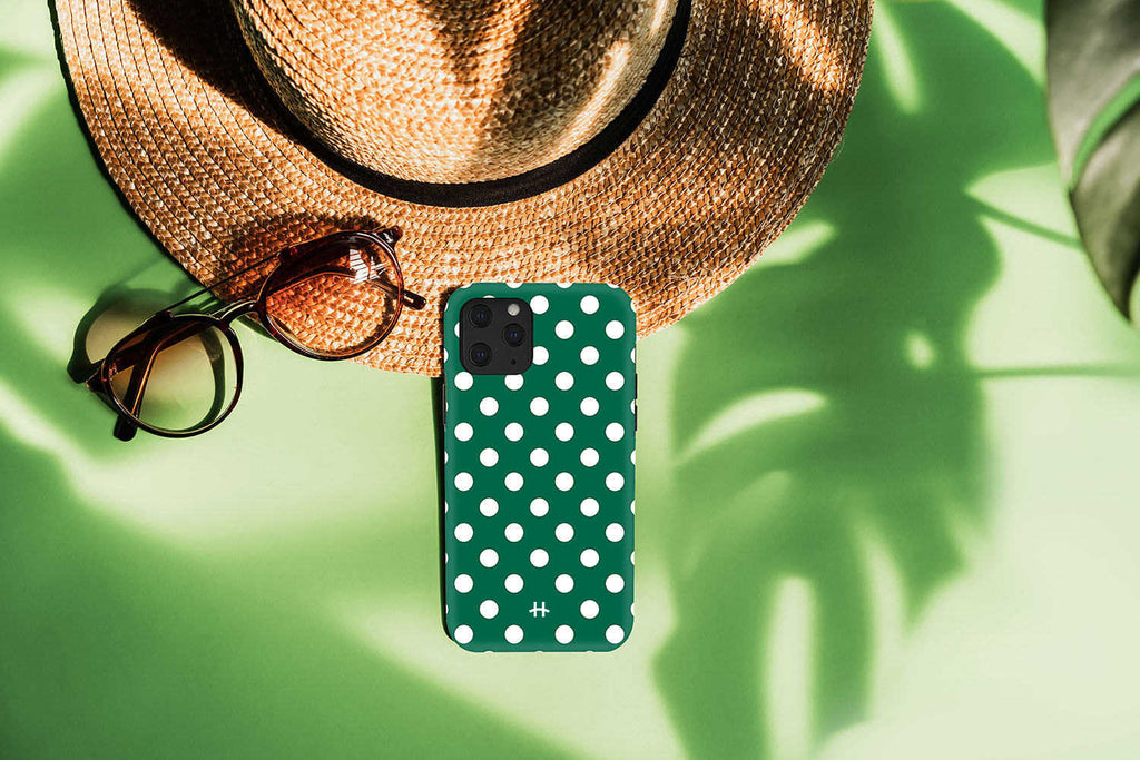 HIMODA green polka dot iphone case in green white- cute girly cover