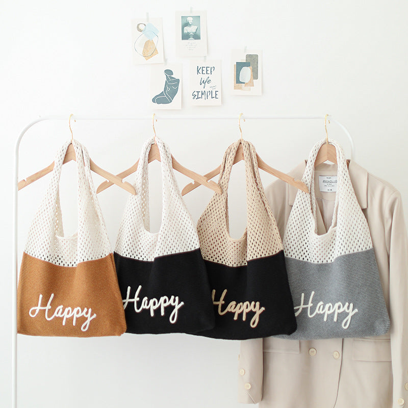 himoda - light shopping bag knitted shoulder bag - black /white