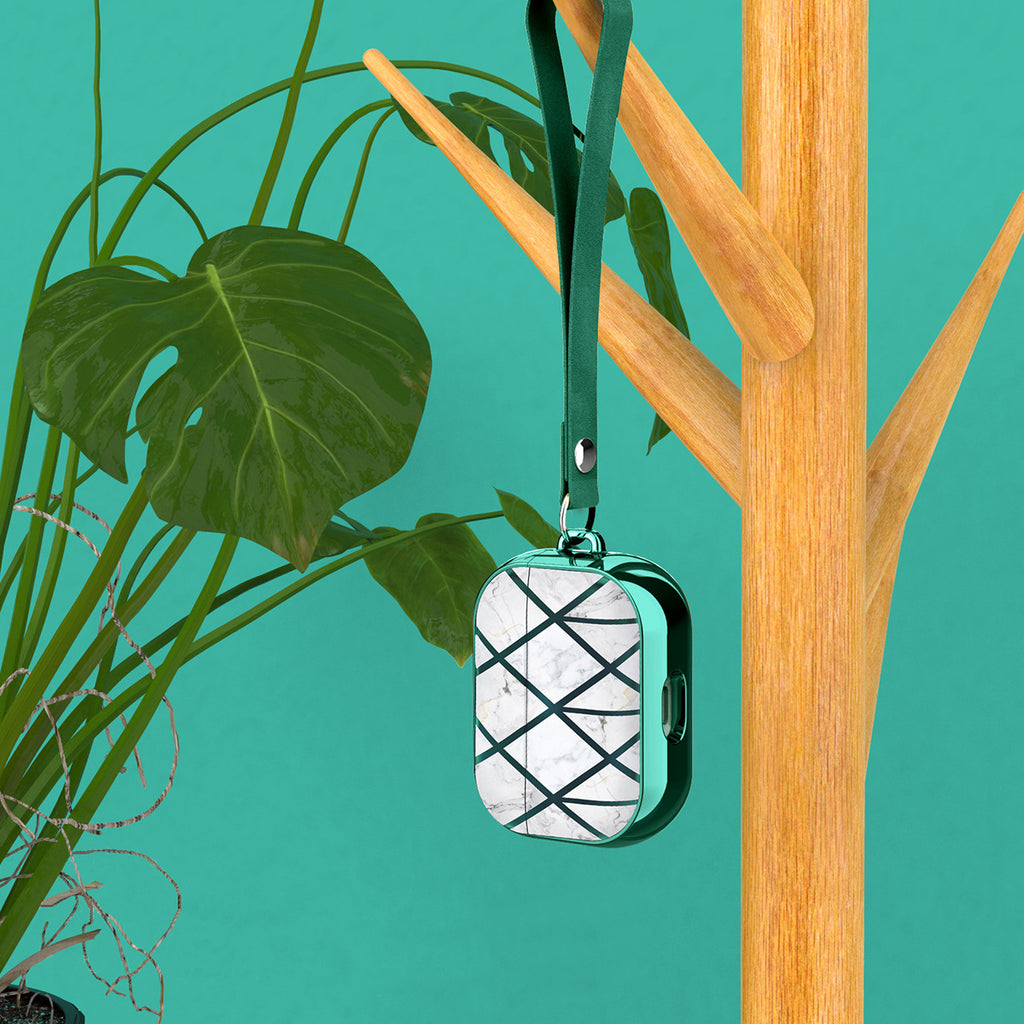 HIMODA MARBLE print airpods case - white-green-wristlet trap