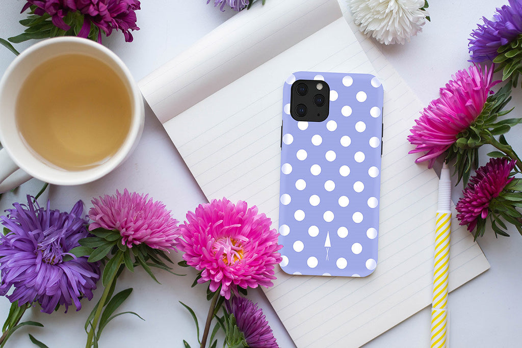 HIMODA lavender purple polka dots print iphone case lifestyle