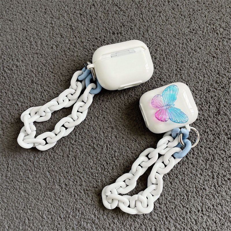 White Airpods Case with Butterfly Ornament