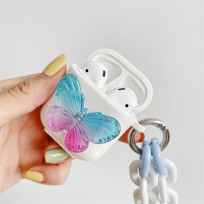 White Airpods Case with Butterfly Ornament