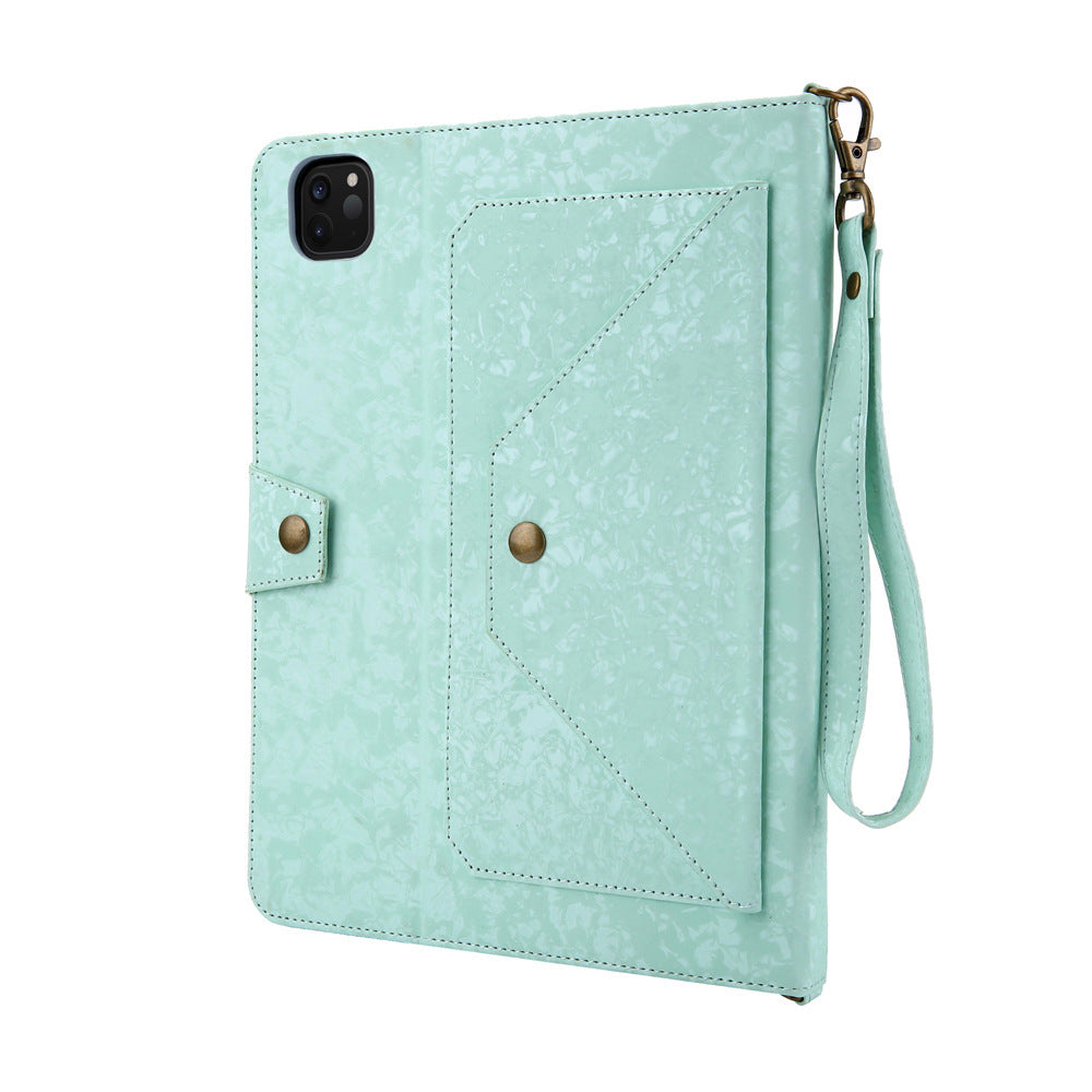 Leather Folio iPad Case with Wristlet & Crossbody Strap - Mint