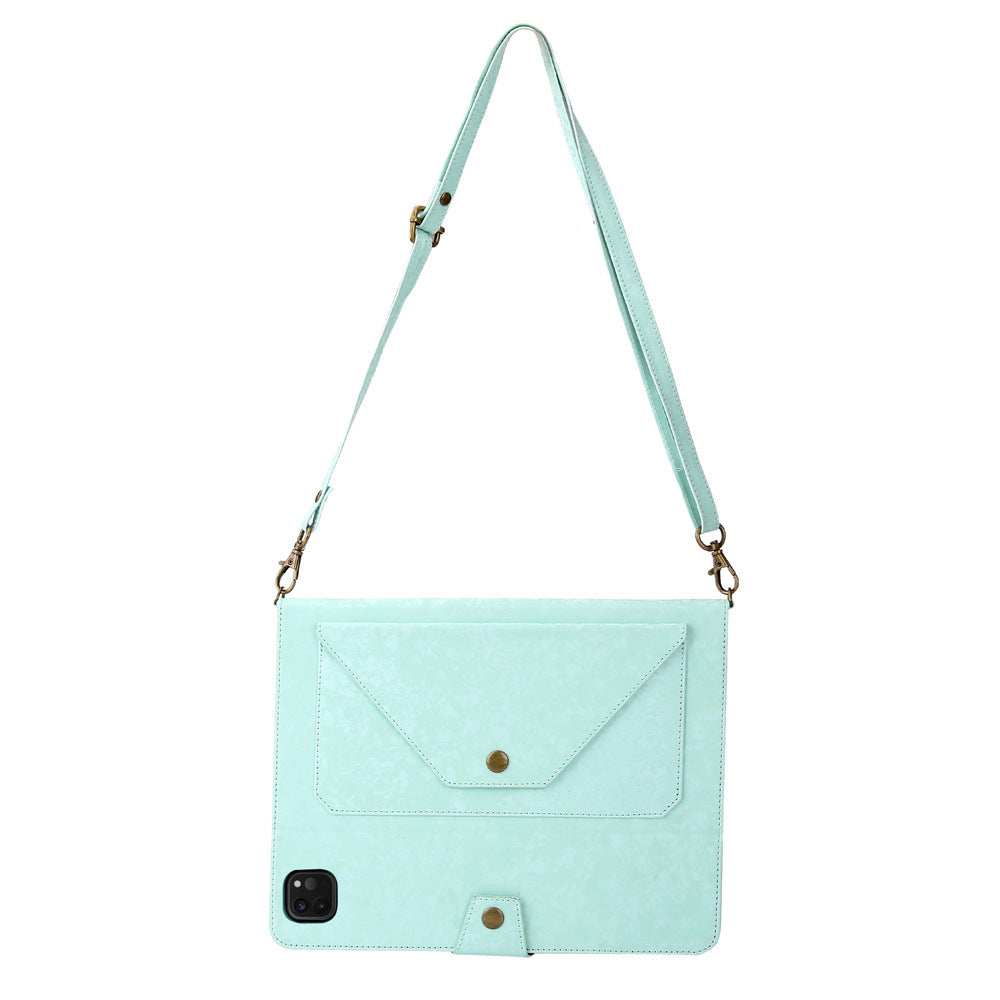 Leather Folio iPad Case with Wristlet & Crossbody Strap - Mint