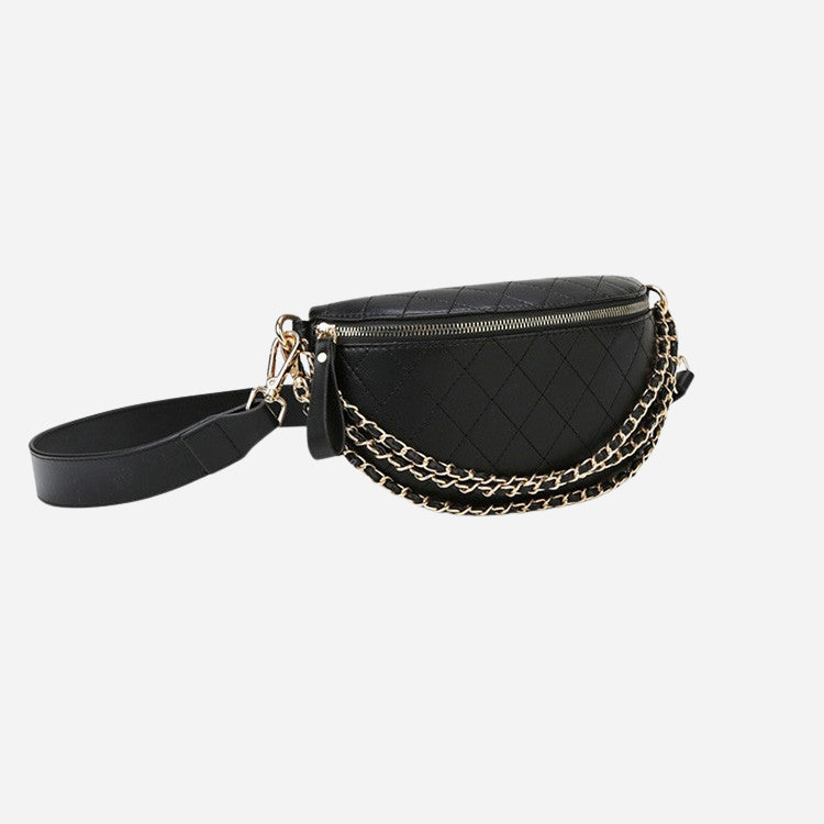 Faux Leather Crossbody Bag with Chain Decor