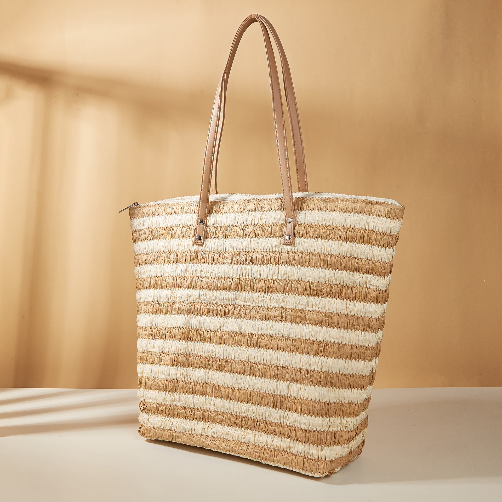 Striped Straw Shoulder Bag