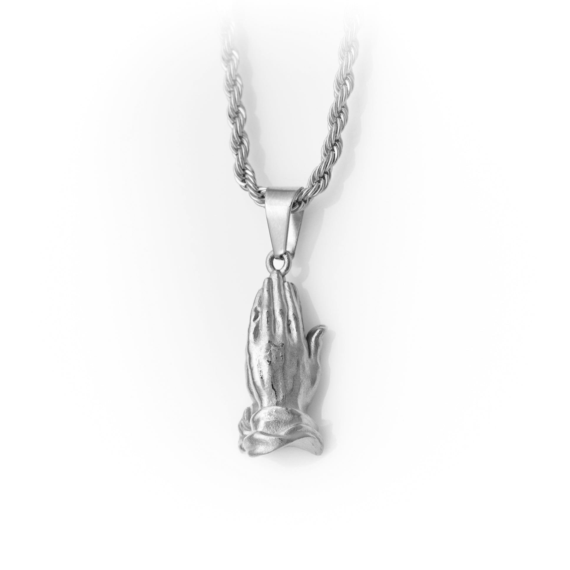 White Gold Praying Hands Necklace