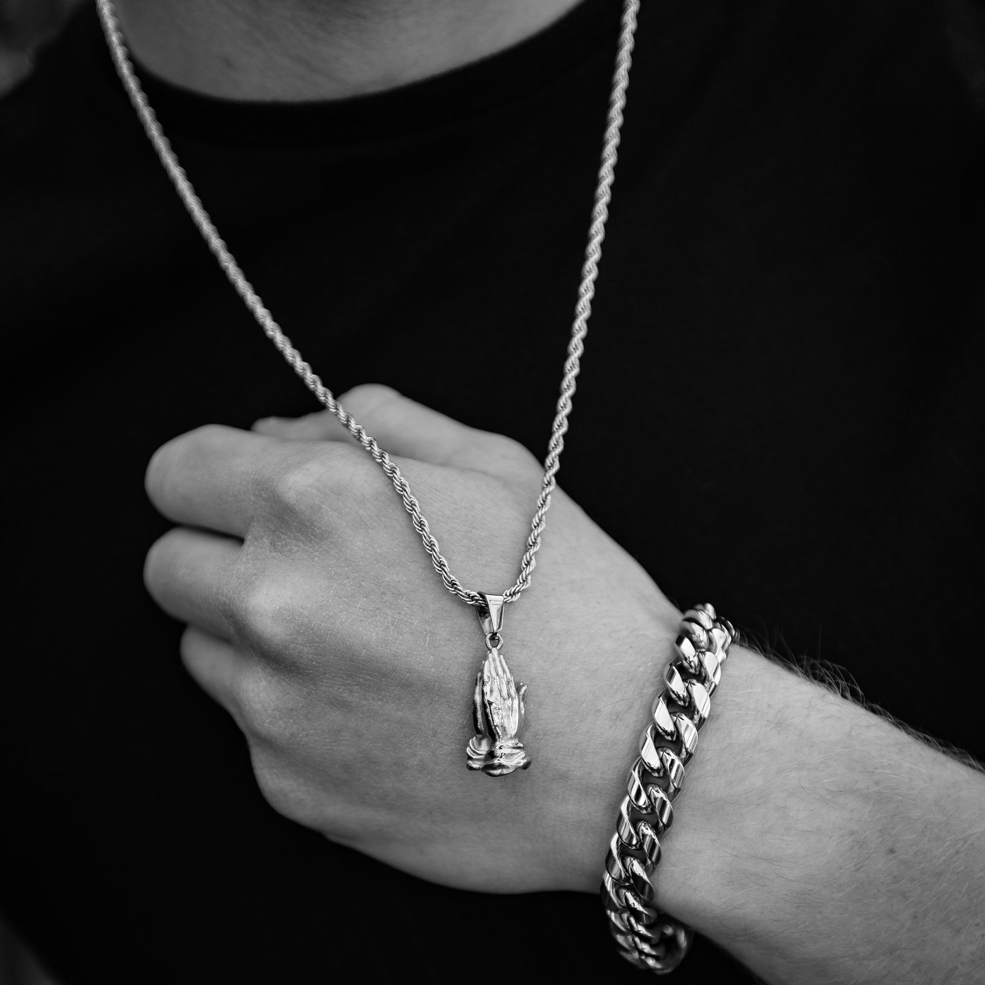 White Gold Praying Hands Necklace