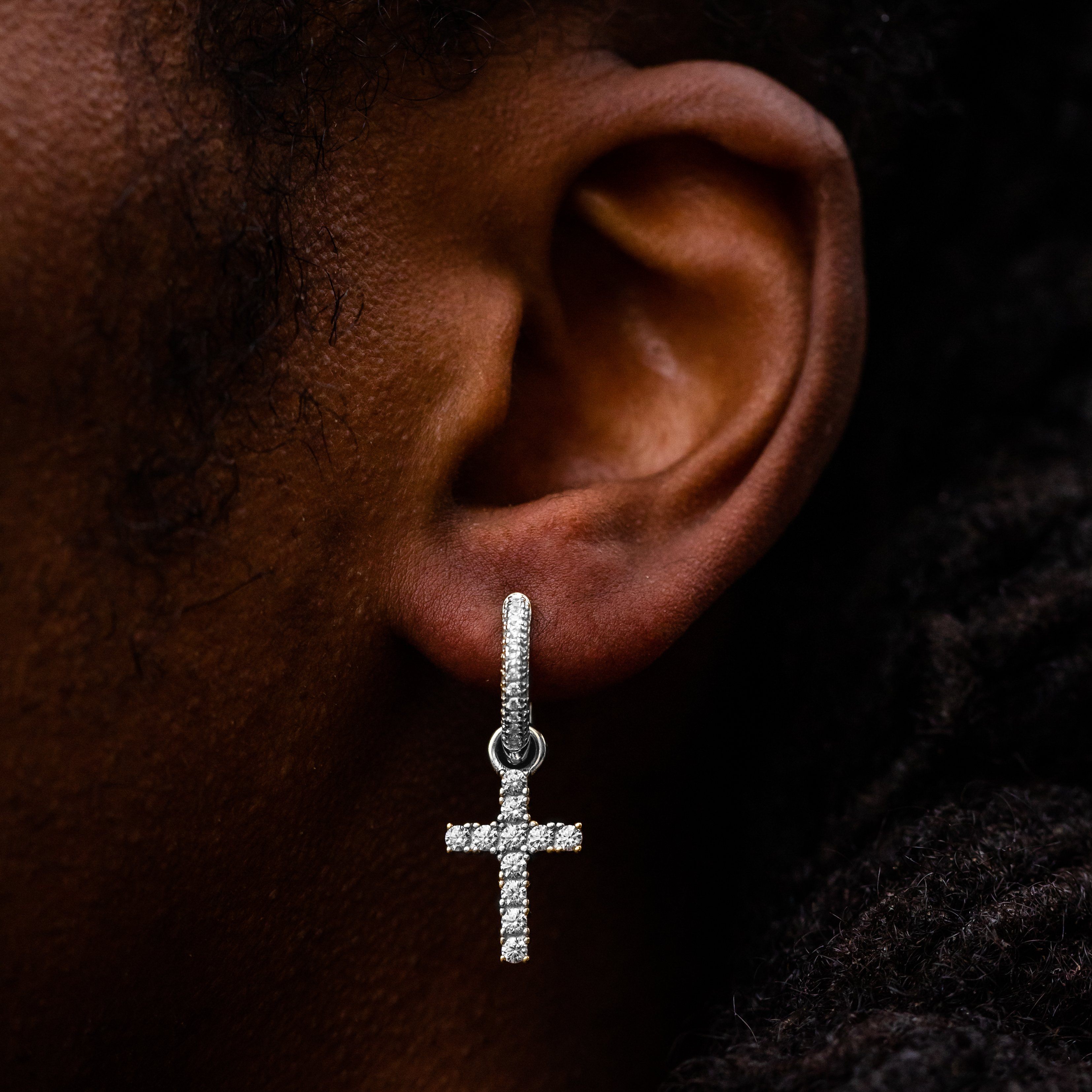 Cross Earring in White Gold