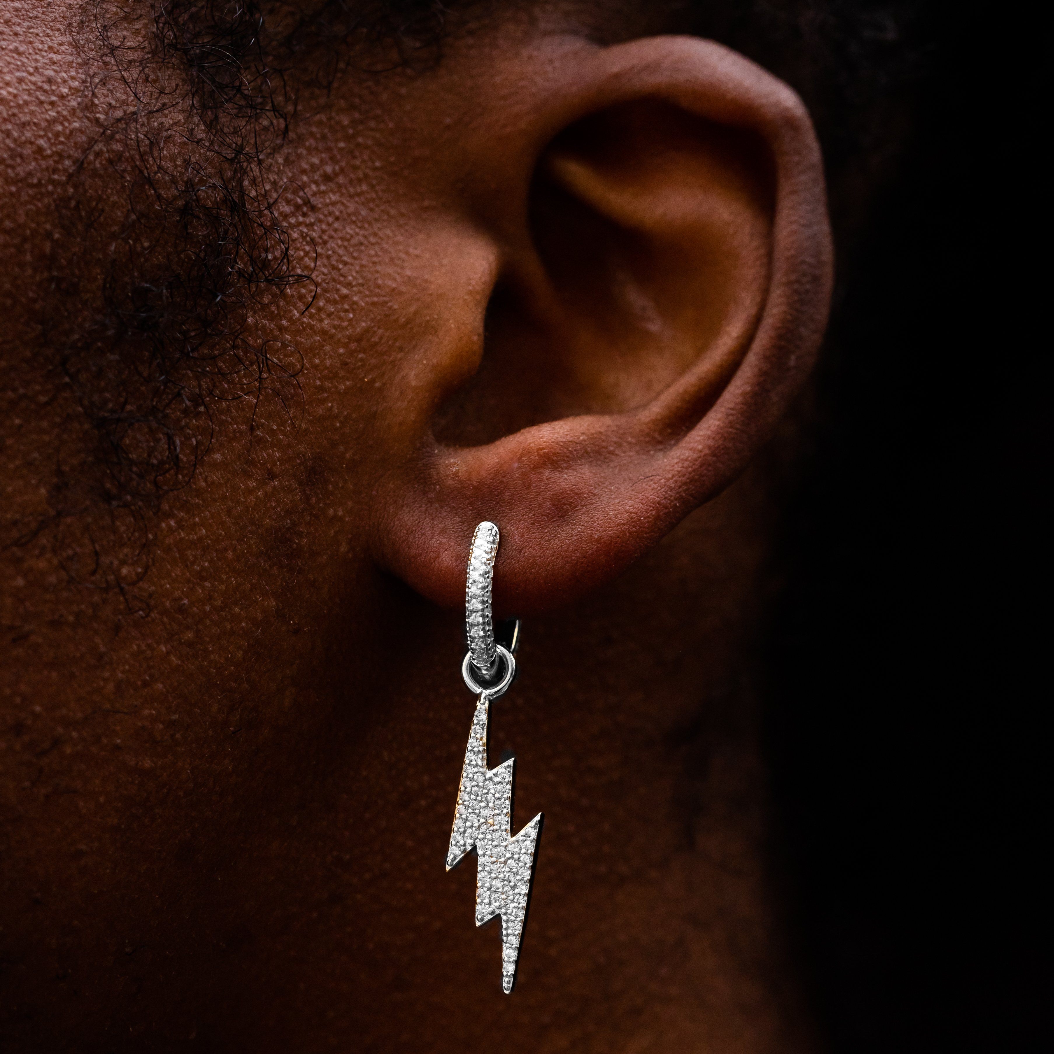 Lightning Bolt Earring in White Gold