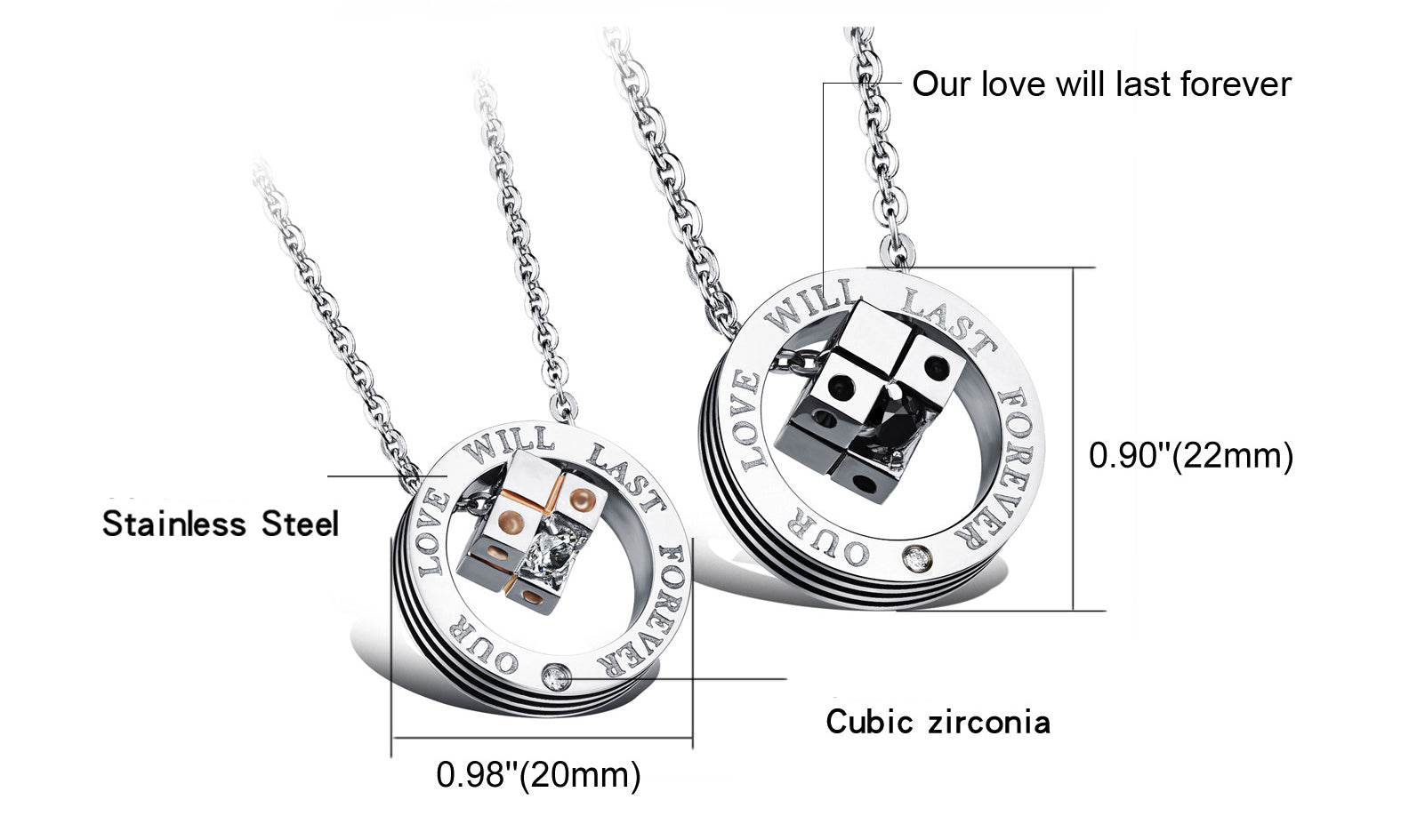 Crystal Cube Couple Necklace