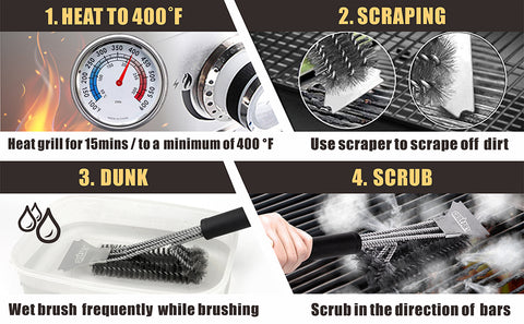 Grillart Grill Brush and Scraper,18 inch BBQ Grill Cleaning Brush Kit, Safe Wire Scrubber, Universal Fit BBQ Cleaner Accessories for All Grates