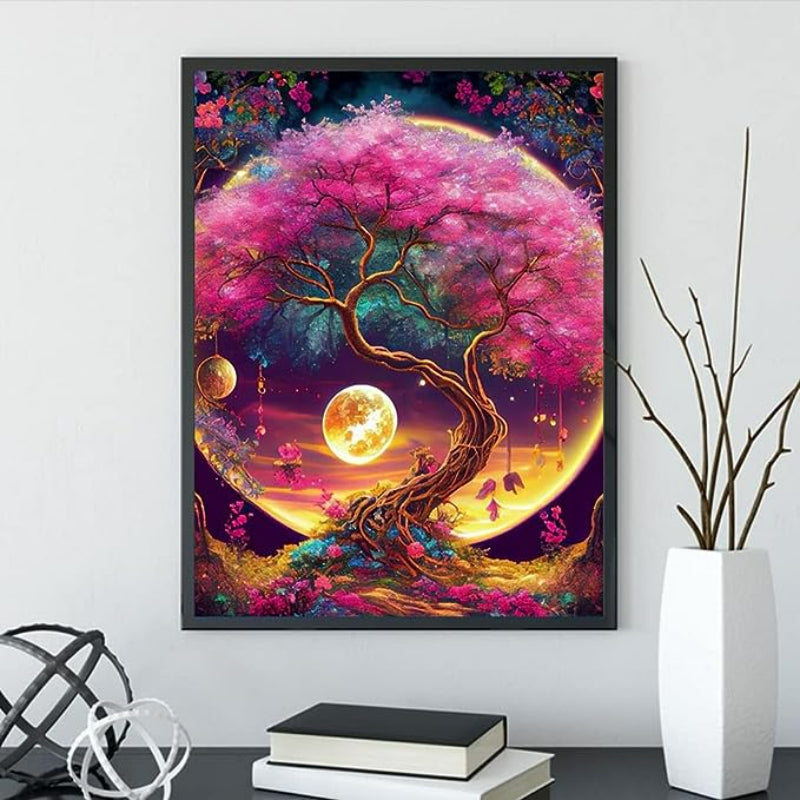 Moon And Tree Paint By Diamond Number Kit