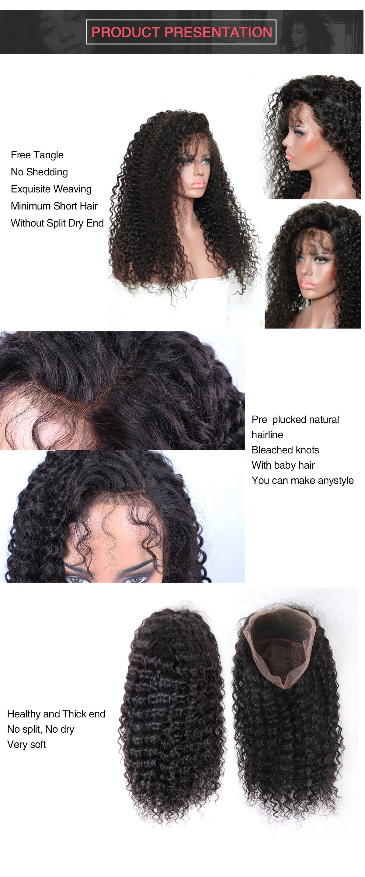 Kinky Curly Glueless Lace Closure Wig