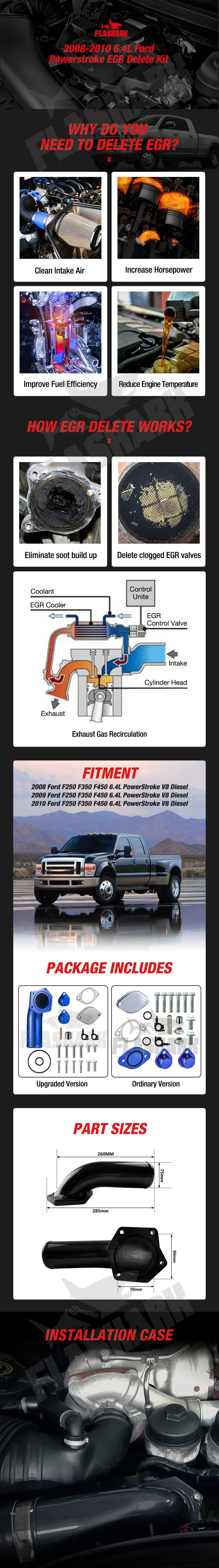 Kit de eliminación de EGR Flashark para Ford Powerstroke F250 F350 F450 de 6.4L (2008-2010)